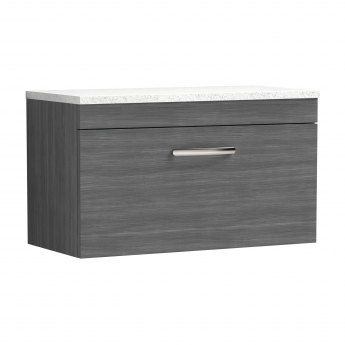Nuie Athena Wall Hung 1-Drawer Vanity Unit with Sparkling White Worktop 800mm Wide - Anthracite Woodgrain