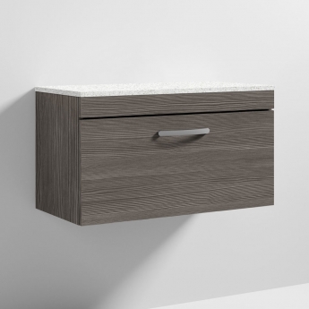 Nuie Athena Wall Hung 1-Drawer Vanity Unit with Sparkling White Worktop 800mm Wide - Anthracite Woodgrain