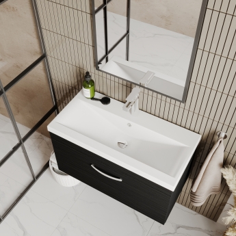 Nuie Athena Wall Hung 1-Drawer Vanity Unit with Basin-1 800mm Wide - Charcoal Black