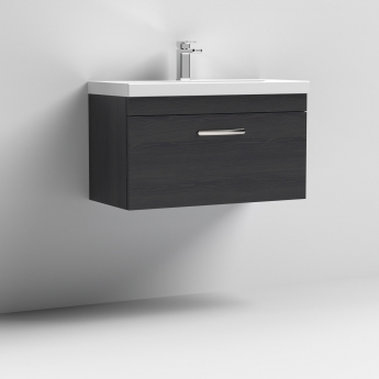 Nuie Athena Wall Hung 1-Drawer Vanity Unit with Basin-3 800mm Wide - Charcoal Black