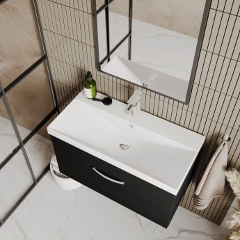 Nuie Athena Wall Hung 1-Drawer Vanity Unit with Basin-3 800mm Wide - Charcoal Black
