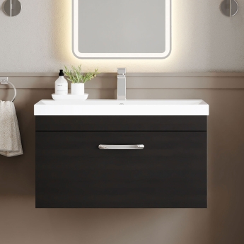 Nuie Athena Wall Hung 1-Drawer Vanity Unit with Basin-3 800mm Wide - Charcoal Black | Product Image