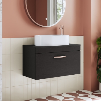 Nuie Athena Wall Hung 1-Drawer Vanity Unit and Worktop 800mm Wide - Charcoal Black | Product Image