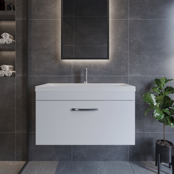 Nuie Athena Wall Hung 1-Drawer Vanity Unit with Basin-3 800mm Wide - Gloss White