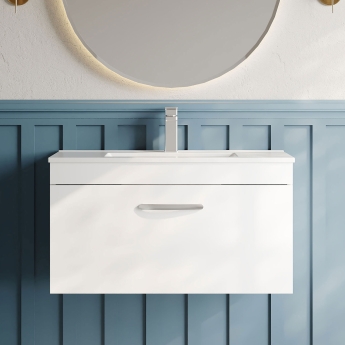 Nuie Athena Wall Hung 1-Drawer Vanity Unit with Basin-2 800mm Wide - Gloss White | Product Image