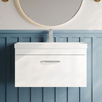 Nuie Athena Wall Hung 1-Drawer Vanity Unit with Basin-3 800mm Wide - Gloss White | Product Image