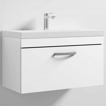 Nuie Athena Wall Hung 1-Drawer Vanity Unit with Basin-3 800mm Wide - Gloss White