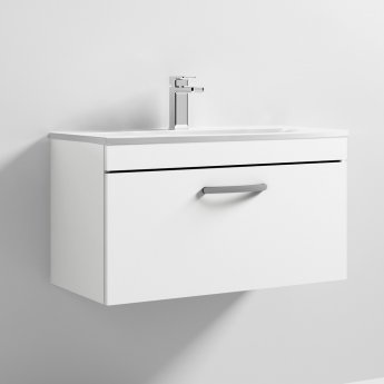 Nuie Athena Wall Hung 1-Drawer Vanity Unit with Basin-4 800mm Wide - Gloss White