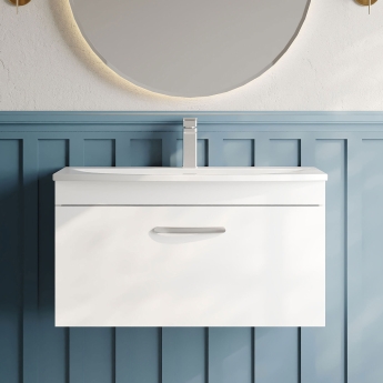 Nuie Athena Wall Hung 1-Drawer Vanity Unit with Basin-4 800mm Wide - Gloss White | Product Image