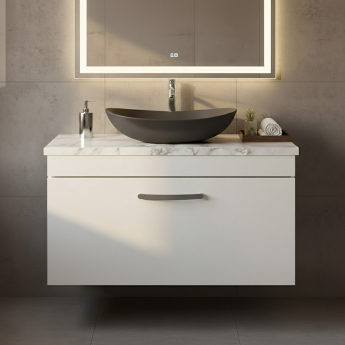 Nuie Athena Wall Hung 1-Drawer Vanity Unit with Carrera Marble Worktop 800mm Wide - Gloss White | Product Image