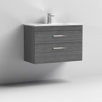 Nuie Athena Wall Hung 2-Drawer Vanity Unit with Basin-2 800mm Wide - Anthracite Woodgrain