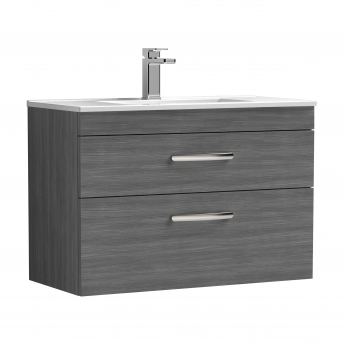 Nuie Athena Wall Hung 2-Drawer Vanity Unit with Basin-2 800mm Wide - Anthracite Woodgrain