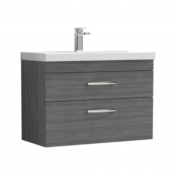 Nuie Athena Wall Hung 2-Drawer Vanity Unit with Basin-3 800mm Wide - Anthracite Woodgrain