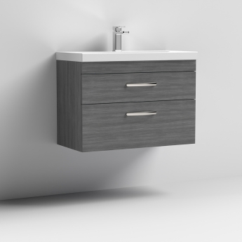 Nuie Athena Wall Hung 2-Drawer Vanity Unit with Basin-3 800mm Wide - Anthracite Woodgrain