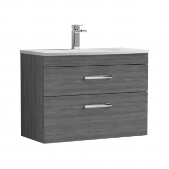 Nuie Athena Wall Hung 2-Drawer Vanity Unit with Basin-4 800mm Wide - Anthracite Woodgrain