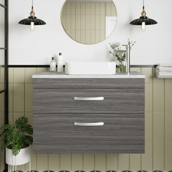 Nuie Athena Wall Hung 2-Drawer Vanity Unit with Grey Worktop 800mm Wide - Anthracite Woodgrain