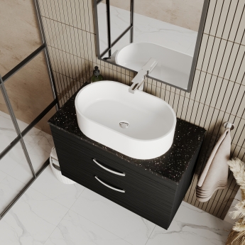 Nuie Athena Wall Hung 2-Drawer Vanity Unit with Sparkling Black Worktop 800mm Wide - Anthracite Woodgrain