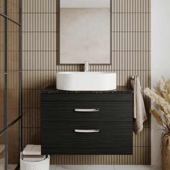 Nuie Athena Wall Hung 2-Drawer Vanity Unit with Sparkling Black Worktop 800mm Wide - Anthracite Woodgrain