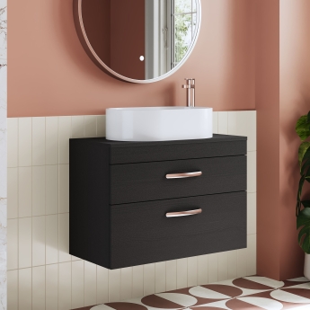 Nuie Athena Wall Hung 2-Drawer Vanity Unit and Worktop 800mm Wide - Charcoal Black | Product Image
