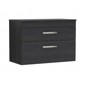 Nuie Athena Wall Hung 2-Drawer Vanity Unit and Worktop 800mm Wide - Charcoal Black