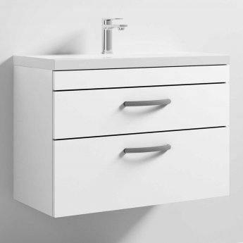 Nuie Athena Wall Hung 2-Drawer Vanity Unit with Basin-1 800mm Wide - Gloss White