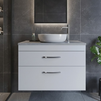 Nuie Athena Wall Hung 2-Drawer Vanity Unit with Grey Worktop 800mm Wide - Gloss White