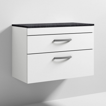 Nuie Athena Wall Hung 2-Drawer Vanity Unit with Sparkling Black Worktop 800mm Wide - Gloss White