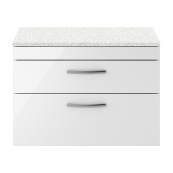 Nuie Athena Wall Hung 2-Drawer Vanity Unit with Sparkling White Worktop 800mm Wide - Gloss White