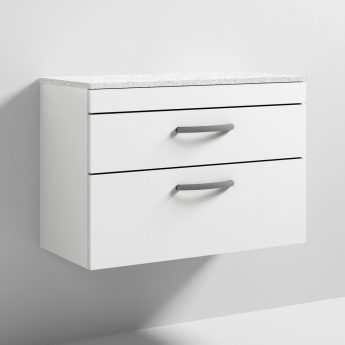 Nuie Athena Wall Hung 2-Drawer Vanity Unit with Sparkling White Worktop 800mm Wide - Gloss White