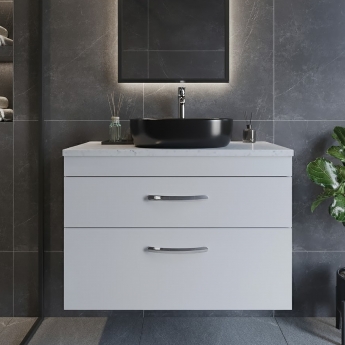 Nuie Athena Wall Hung 2-Drawer Vanity Unit with Sparkling White Worktop 800mm Wide - Gloss White