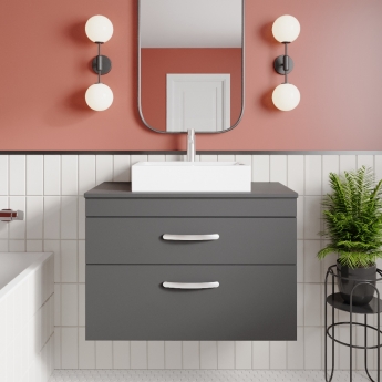 Nuie Athena Wall Hung 2-Drawer Vanity Unit and Worktop 800mm Wide - Anthracite Woodgrain