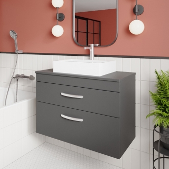 Nuie Athena Wall Hung 2-Drawer Vanity Unit and Worktop 800mm Wide - Charcoal Black