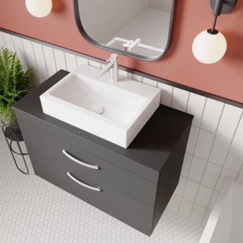 Nuie Athena Wall Hung 2-Drawer Vanity Unit and Worktop 800mm Wide - Anthracite Woodgrain