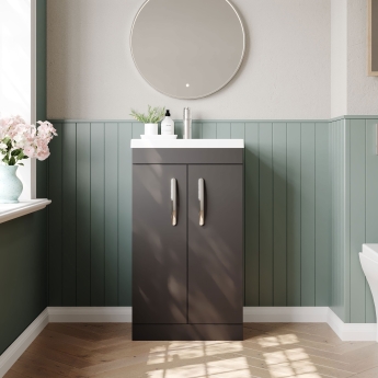 Nuie Athena Floor Standing 2-Door Vanity Unit with Basin-1 500mm Wide - Gloss Grey | Product Image