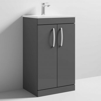 Nuie Athena Floor Standing 2-Door Vanity Unit with Basin-2 500mm Wide - Gloss Grey
