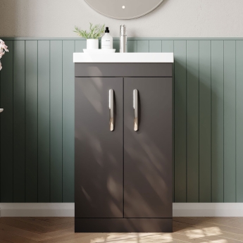 Nuie Athena Floor Standing 2-Door Vanity Unit with Basin-3 500mm Wide - Gloss Grey | Product Image