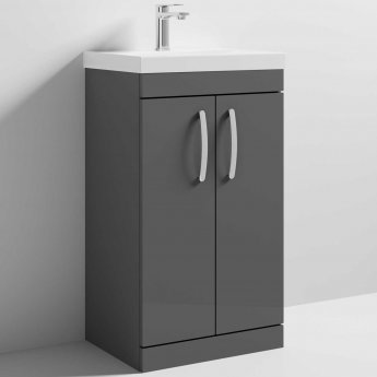 Nuie Athena Floor Standing 2-Door Vanity Unit with Basin-3 500mm Wide - Gloss Grey