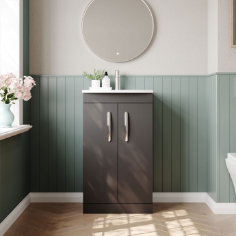 Nuie Athena Floor Standing 2-Door Vanity Unit with Basin-4 500mm Wide - Gloss Grey | Product Image