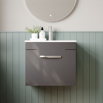 Nuie Athena Wall Hung 1-Drawer Vanity Unit with Basin-2 500mm Wide - Gloss Grey | Product Image