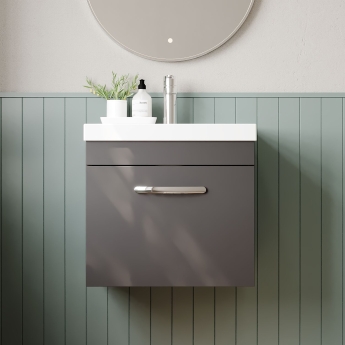 Nuie Athena Wall Hung 1-Drawer Vanity Unit with Basin-3 500mm Wide - Gloss Grey | Product Image