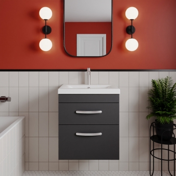 Nuie Athena Wall Hung 2-Drawer Vanity Unit with Basin-2 500mm Wide - Gloss Grey