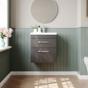 Nuie Athena Wall Hung 2-Drawer Vanity Unit with Basin-1 500mm Wide - Gloss Grey | Product Image