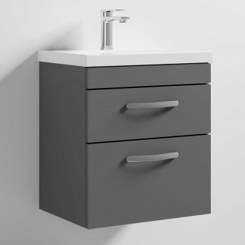 Nuie Athena Wall Hung 2-Drawer Vanity Unit with Basin-1 500mm Wide - Gloss Grey | Product Image