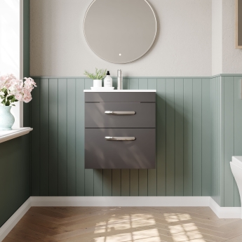 Nuie Athena Wall Hung 2-Drawer Vanity Unit with Basin-2 500mm Wide - Gloss Grey | Product Image