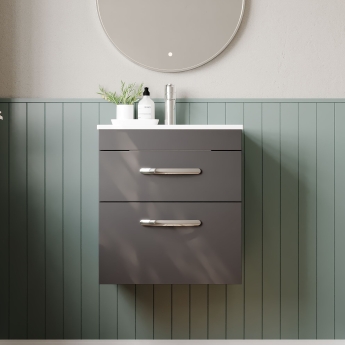 Nuie Athena Wall Hung 2-Drawer Vanity Unit with Basin-2 500mm Wide - Gloss Grey | Product Image