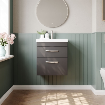 Nuie Athena Wall Hung 2-Drawer Vanity Unit with Basin-3 500mm Wide - Gloss Grey | Product Image