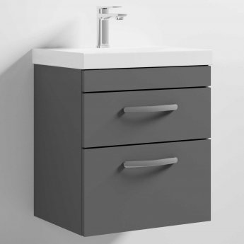 Nuie Athena Wall Hung 2-Drawer Vanity Unit with Basin-3 500mm Wide - Gloss Grey