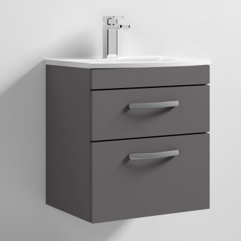 Nuie Athena Wall Hung 2-Drawer Vanity Unit with Basin-4 500mm Wide - Gloss Grey
