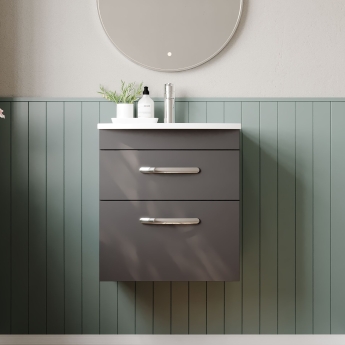 Nuie Athena Wall Hung 2-Drawer Vanity Unit with Basin-4 500mm Wide - Gloss Grey | Product Image