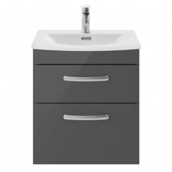 Nuie Athena Wall Hung 2-Drawer Vanity Unit with Basin-4 500mm Wide - Gloss Grey